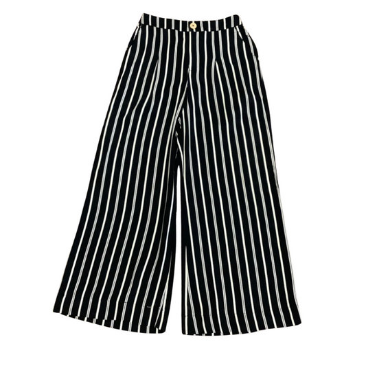 These Striped Wide Leg Pants are sure to become your favorite go-to for any occasion. Crafted from soft twill rayon, these pants come in both regular and plus sizes and feature a classic black and white stripe pattern. Effortlessly stylish, they are sure to be a wardrobe staple.