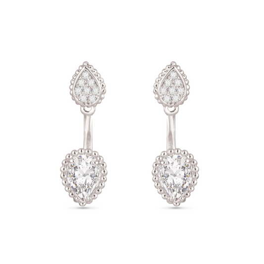 Elevate your style with these Pear Stud Dangle Earrings. Made with high-quality silver, these elegant dangle earrings feature stunning rhinestone accents, adding a touch of sparkle to any outfit. Perfect for any occasion, these earrings are a must-have for any fashion-forward individual.