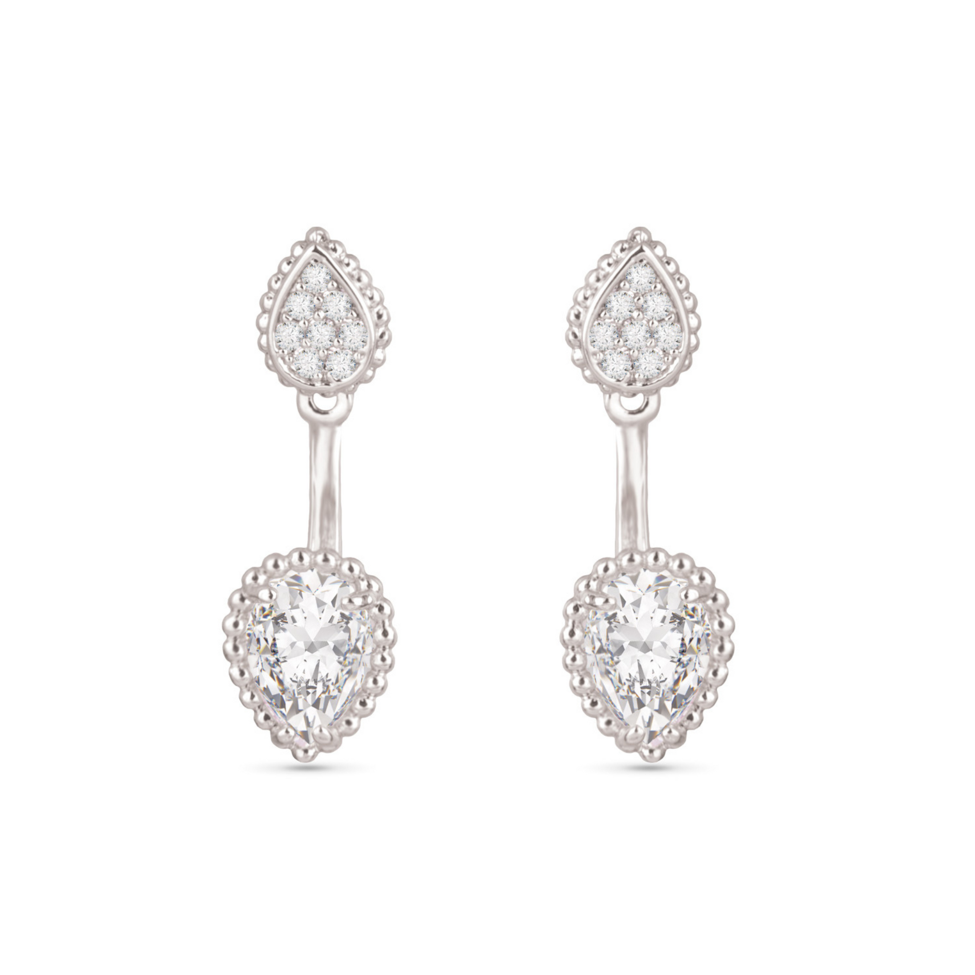 Elevate your style with these Pear Stud Dangle Earrings. Made with high-quality silver, these elegant dangle earrings feature stunning rhinestone accents, adding a touch of sparkle to any outfit. Perfect for any occasion, these earrings are a must-have for any fashion-forward individual.