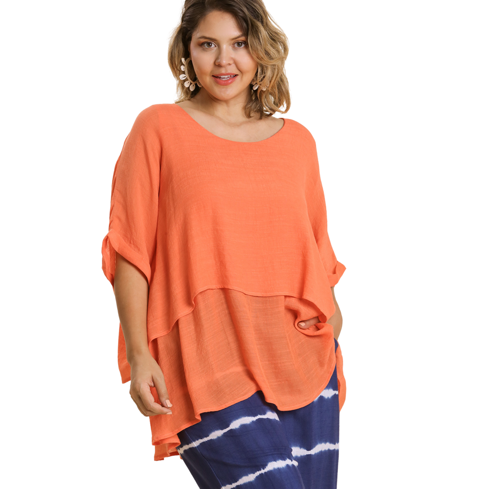 Cuffed Sleeve Tunic in Tangerine