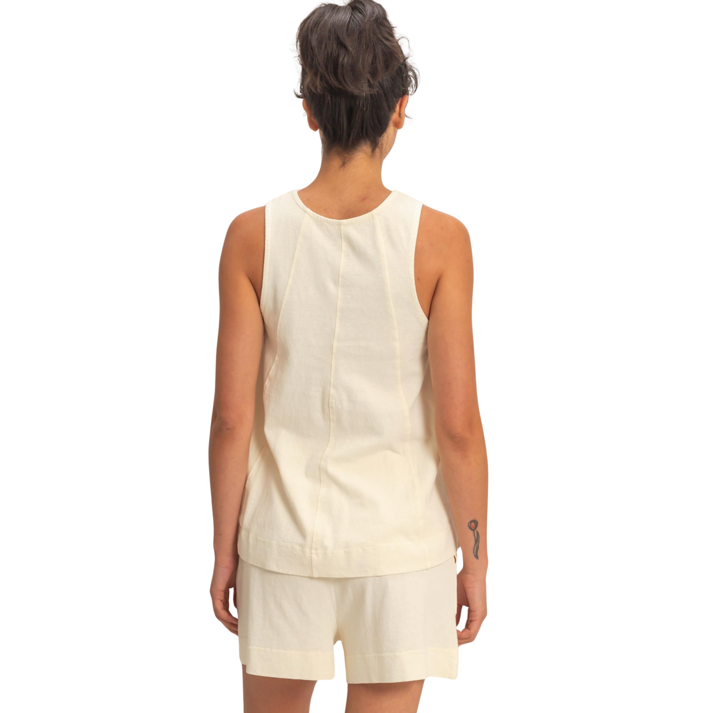 Effortless comfort meets casual style with this HYFVE tank and shorts set. The soft cream color creates a versatile, neutral foundation perfect for warm weather layering or standalone wear. The sleeveless tank top offers breathable simplicity, while the coordinating shorts provide an easy, put-together look. Ideal for lounging, running errands, or relaxed weekend outings. Complete your wardrobe with this timeless two-piece set.