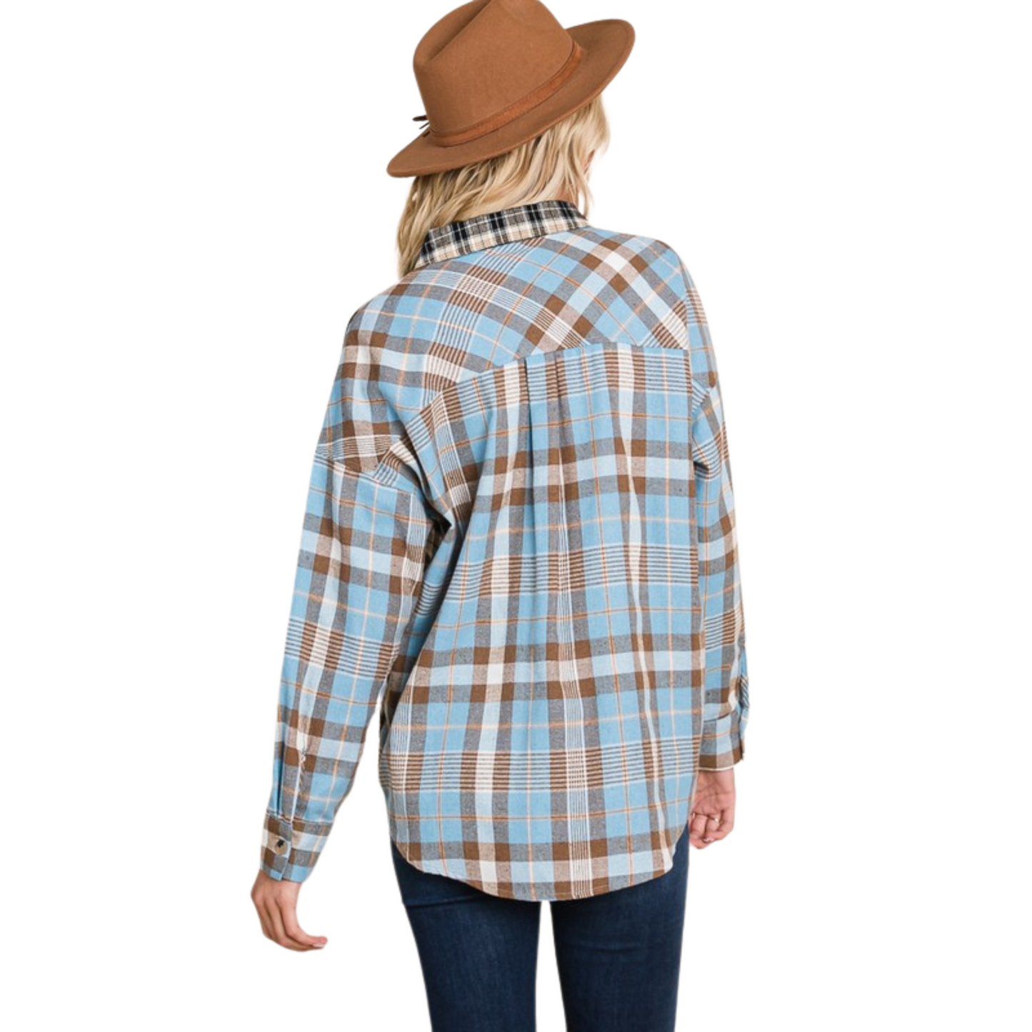 Tartan Check Flannel Top adds an element of style to your look. This versatile top features a mixed plaid pattern, collared neckline, button down design and pocket for added functionality. Made with 100% cotton for comfort, this blue plaid top is perfect for work or play.