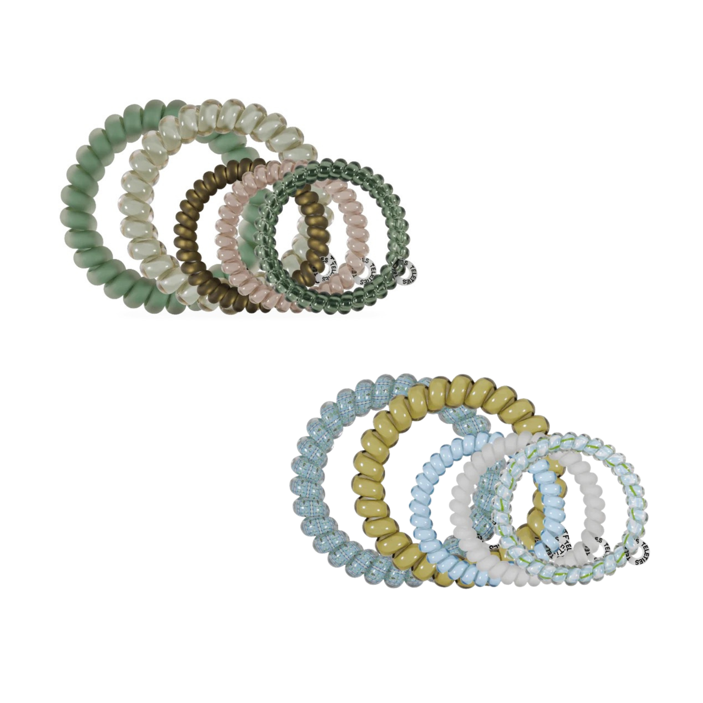 One pack, every hairstyle, includes three small and two large spiral coil hair ties&nbsp;so you have the right size ready whether you are doing a quick topknot or a full ponytail. Sold as a five pack. Available in Bay Breeze or Mossy Moments.
