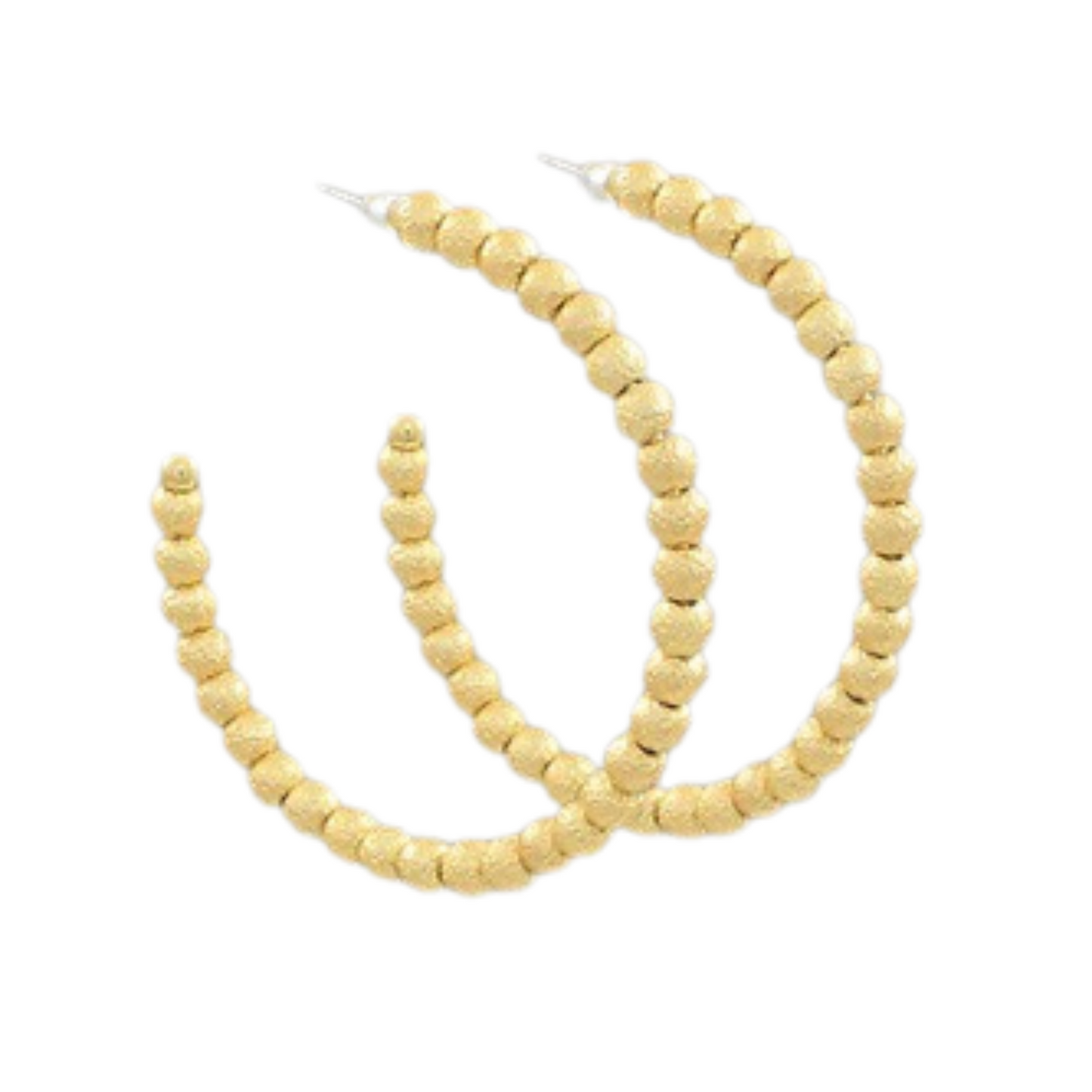 Crafted with a striking gold tone and textured metal bead design, our Textured Metal Hoops add a touch of elegance to any outfit. These versatile earrings are perfect for day or evening wear and are sure to make a statement wherever you go. Upgrade your jewelry collection with these timeless hoops.