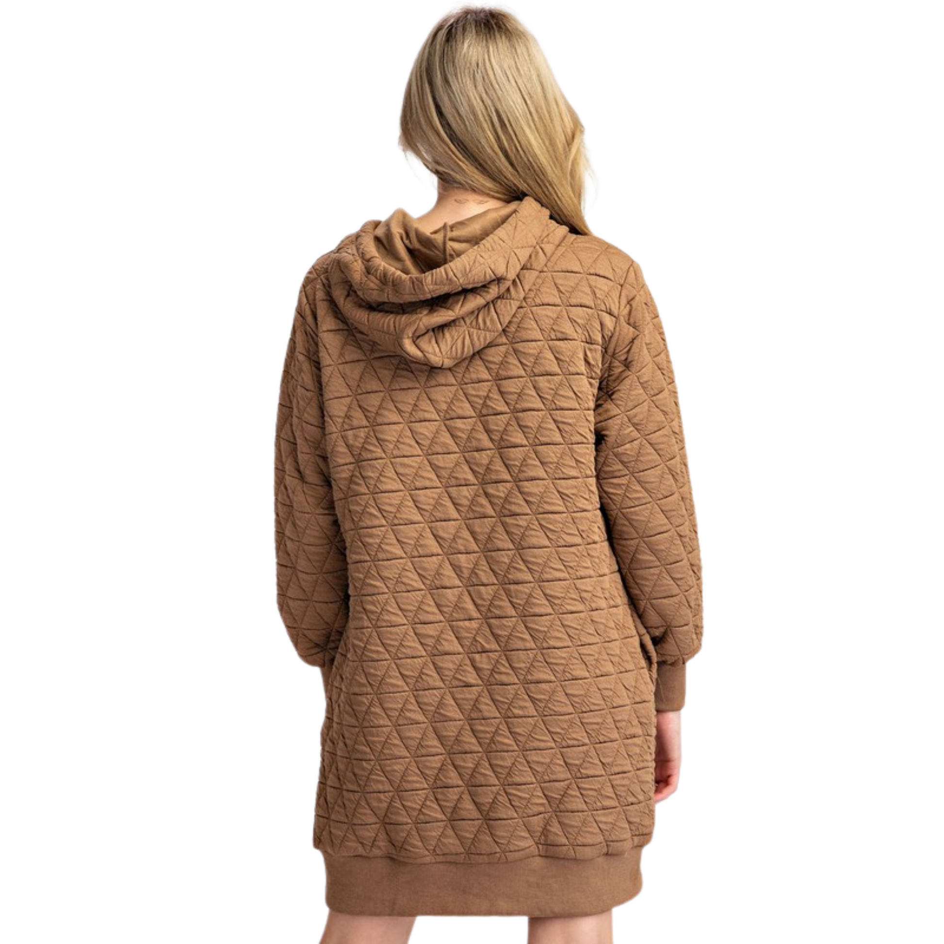 Elevate your casual wardrobe with this moss-colored textured mini dress hoodie. Crafted with attention to detail, it combines the comfort of a hoodie with the sleek silhouette of a mini dress. The distinctive textured fabric adds depth and visual interest, making it ideal for both relaxed and stylish outings. Perfect for layering or wearing alone, this piece balances coziness and contemporary design for versatile wear.