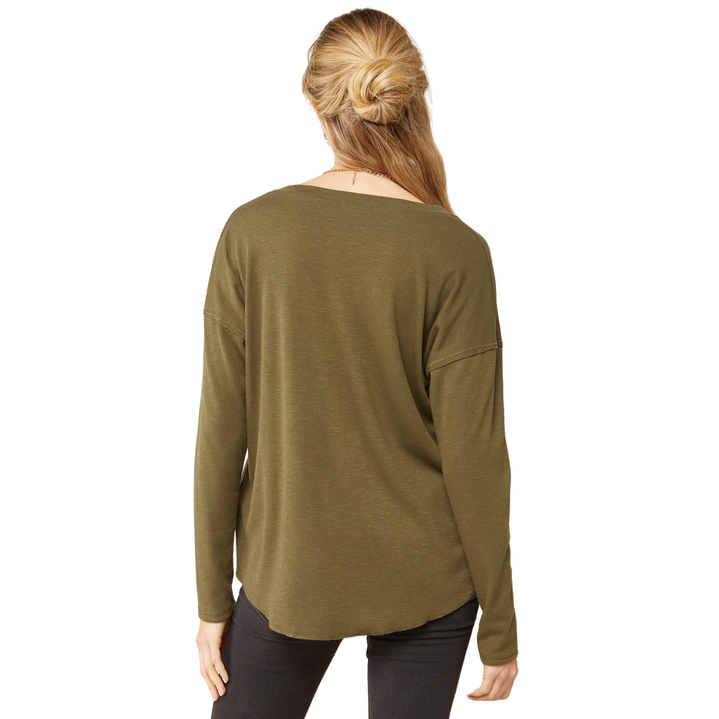 This thermal henley top is ideal for the cooler months. Crafted in an olive color, this top features a classic button up design, a v neck, and long sleeves to keep your arms warm and cozy. Perfect for layering under your favorite sweaters and jackets.