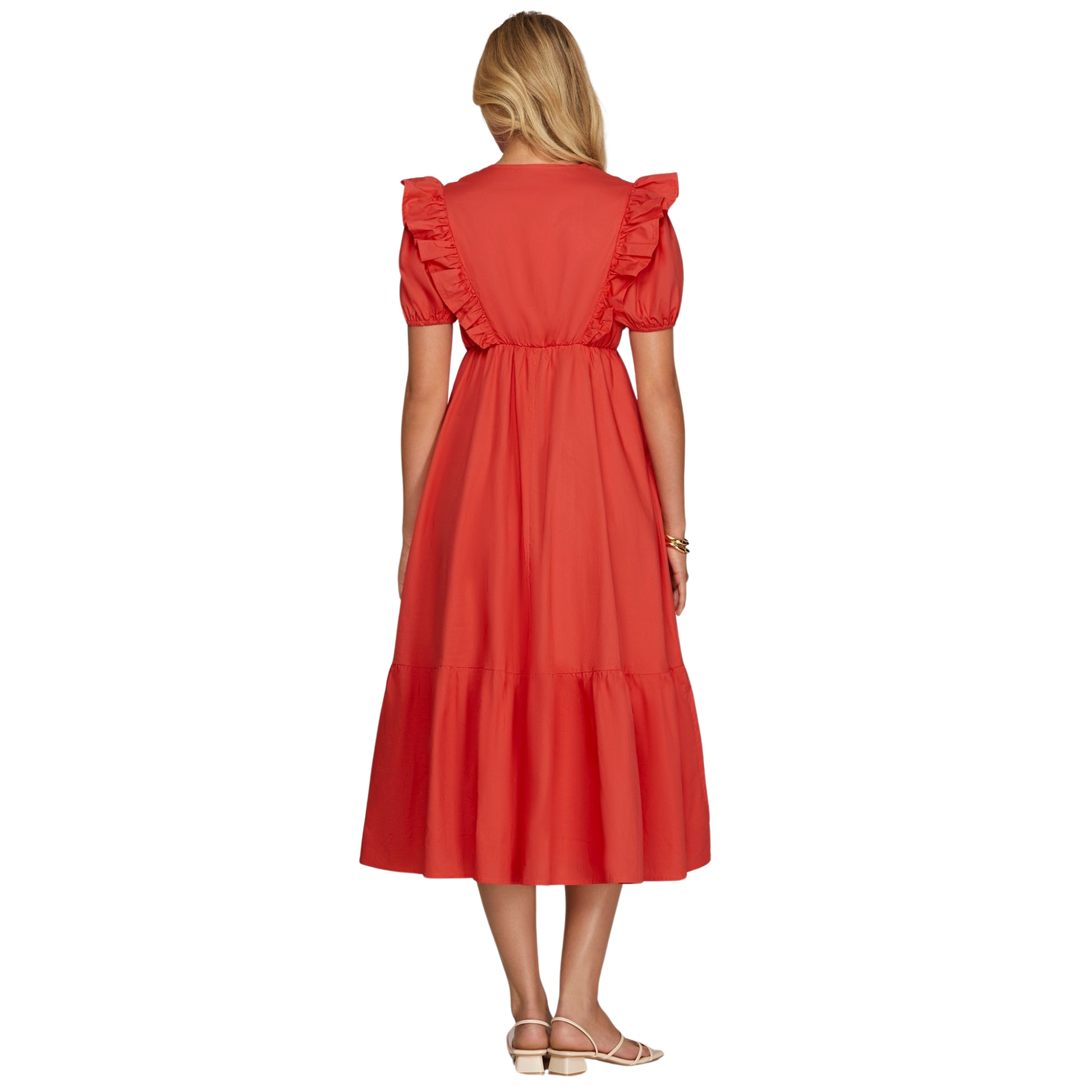 Effortless elegance meets everyday comfort in this tomato-colored midi dress by She+Sky. The flattering pin tuck detailing adds subtle dimension to the bodice, while short sleeves keep you cool and polished. A practical side pocket provides convenient storage without compromising the dress's sleek silhouette. Perfect for casual outings, work, or weekend adventures—this versatile piece transitions seamlessly from day to night.