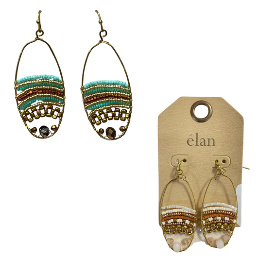These tribal dangle earrings offer the perfect bohemian touch to any outfit. The turquoise and natural colors add a unique aesthetic, while the dangle shape adds a flow to the piece. Perfect for casual or more formal wear.