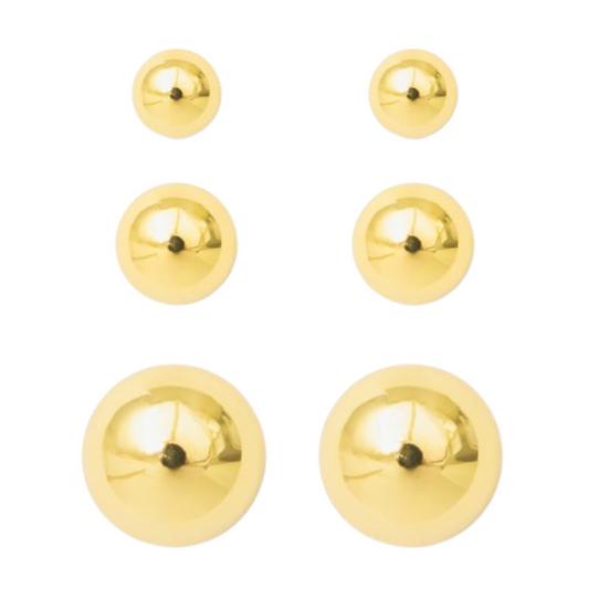 These Crystal Ball Stud Triplet Earrings by Amanda Blu offer a versatile and stylish addition to any outfit. Made of gold, this set includes three different sizes to mix and match. Perfect for everyday wear and special occasions.