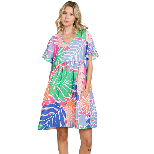 plus size mini dress in tropical print