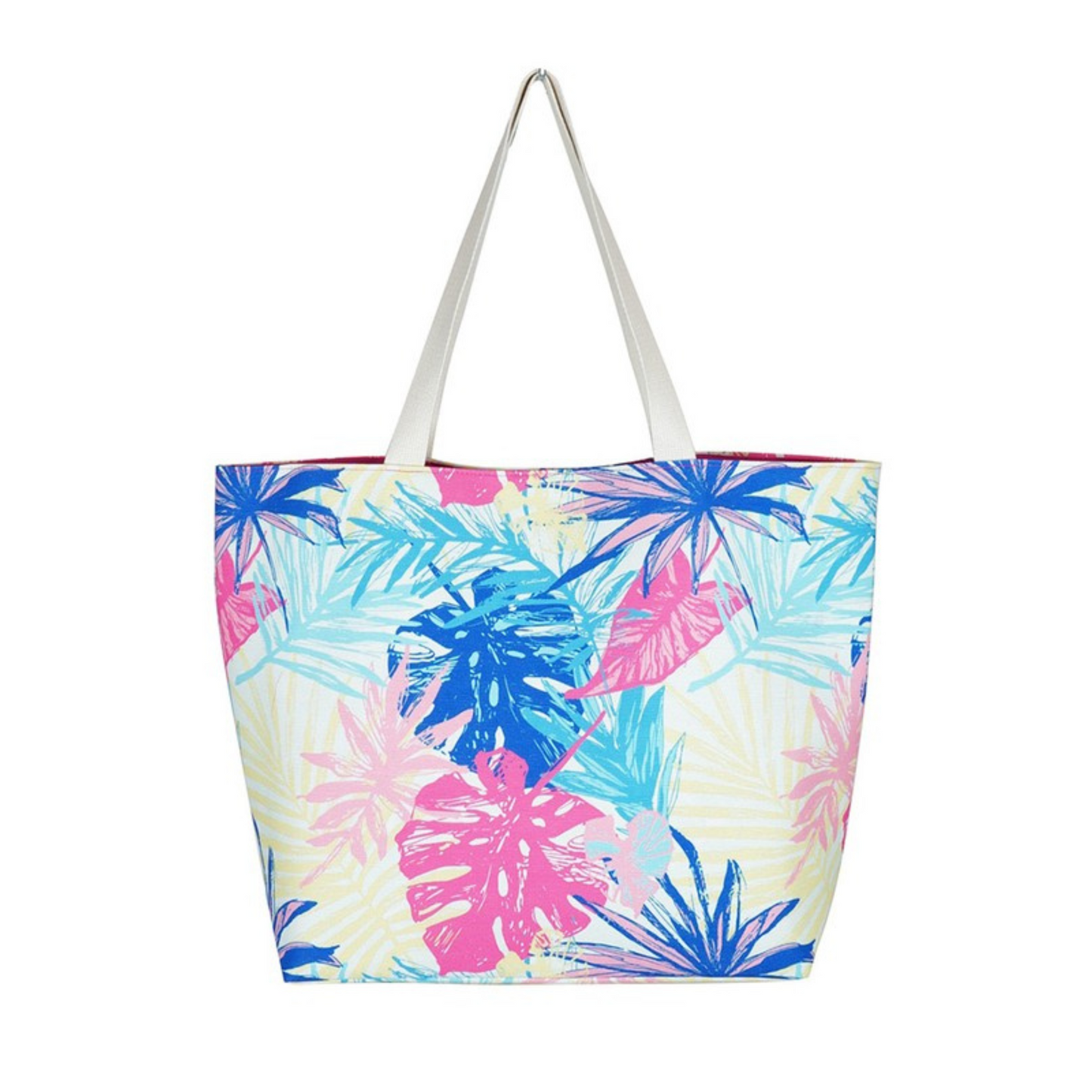 The Tropical Tote is perfect for days at the beach or when you're on the go. Its unique tropical print and pink, blue and green colors will make you stand out in the crowd. Crafted from lightweight material, this beach bag is durable and travel-friendly.