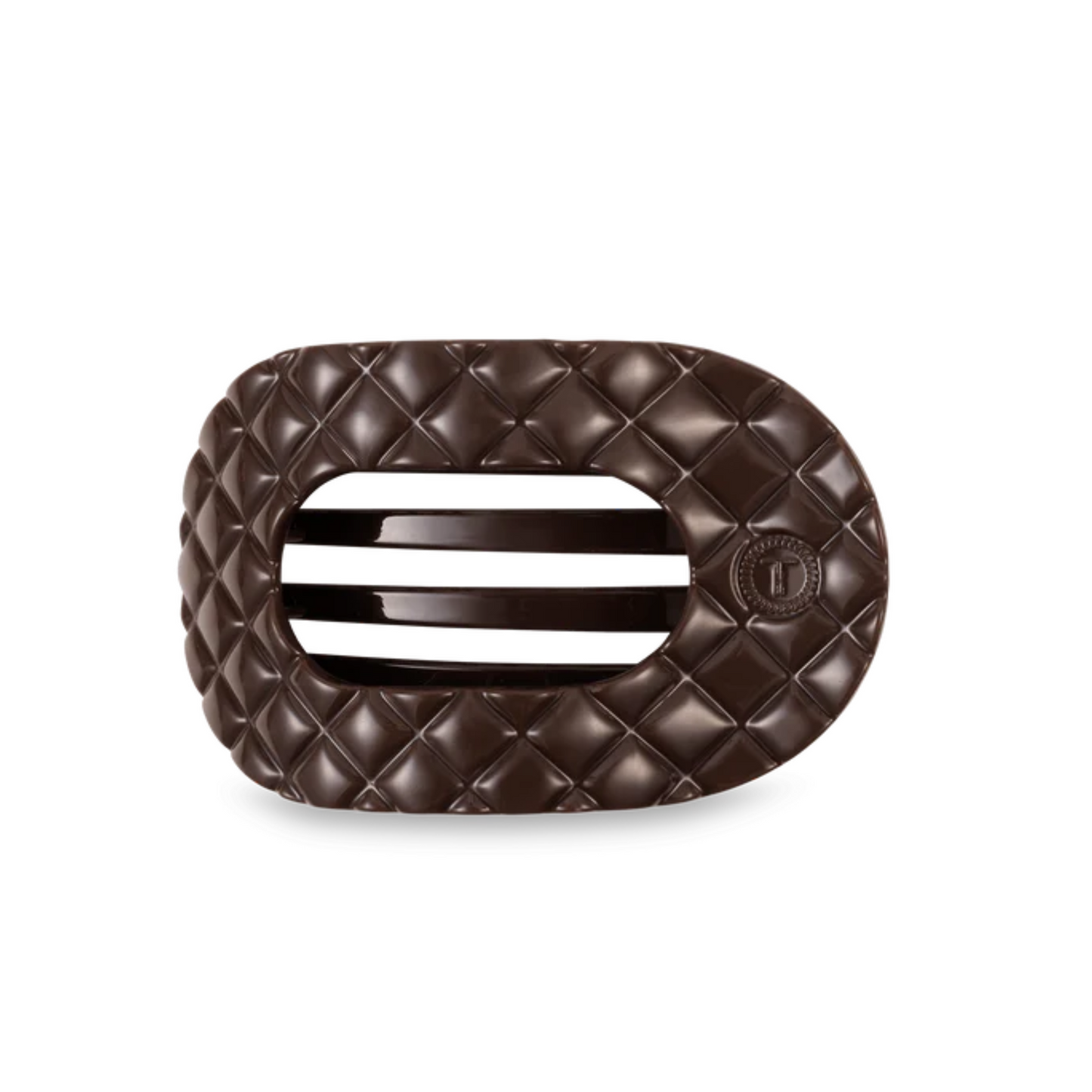 Quilted Round Flat hair clip in truly taupe