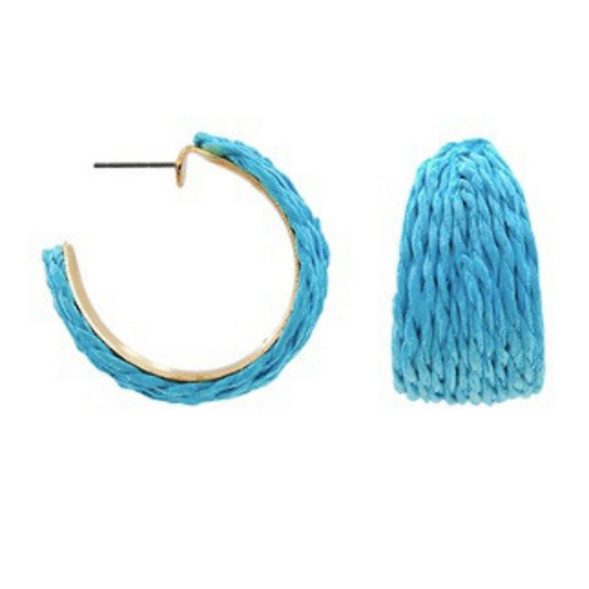 These beautiful Threaded Hoop Earrings feature a striking turquoise color. The unique design features threads for a secure fit and comfortable wear. Enjoy a classic hoop earring style with a modern twist.