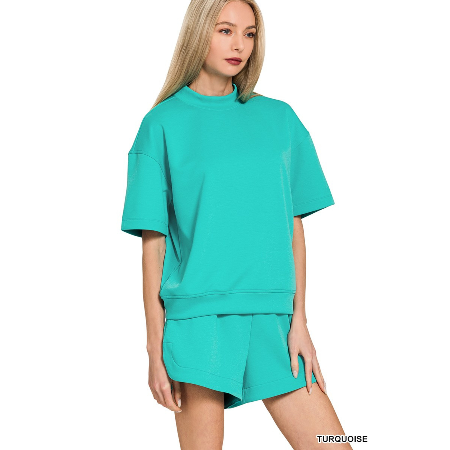 Scuba high neck top and shorts set in turquoise 