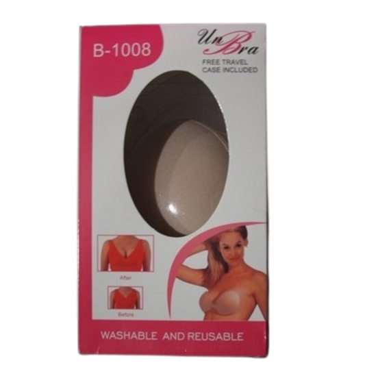 new lightweight cloth adhesive bra in nude. Washable and reusable. Travel case included