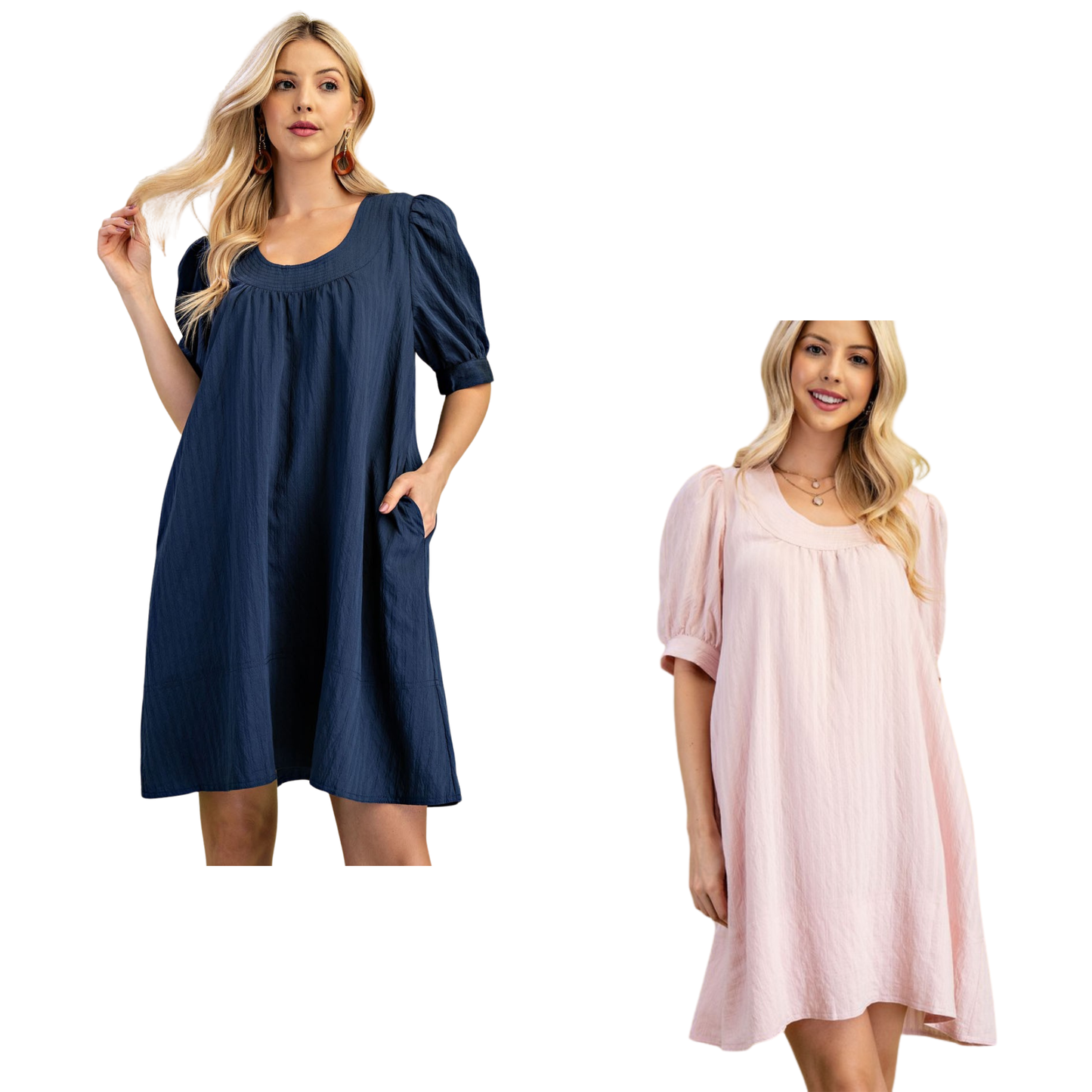 The GiGio Textured Mini Dress combines comfort with contemporary style in a flattering u-neck silhouette. This short-sleeve mini dress features a textured fabric that adds visual interest and dimension to your everyday wardrobe. Designed with effortles fit in mind, it offers a comfortable, confident look. Available in classic navy or soft pink, this versatile piece transitions seamlessly from casual outings to relaxed social gatherings. The u-neck neckline and mini length create a modern, youthful aesthetic