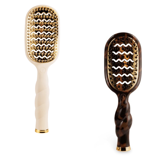 Achieve effortless styling with this Teleties vented hair brush, designed to speed up drying time while reducing frizz. The innovative vented design allows heat and air to flow through, making it perfect for blow-drying and detangling. Available in tortoise or tan, this brush combines functionality with a stylish finish that complements any bathroom aesthetic.