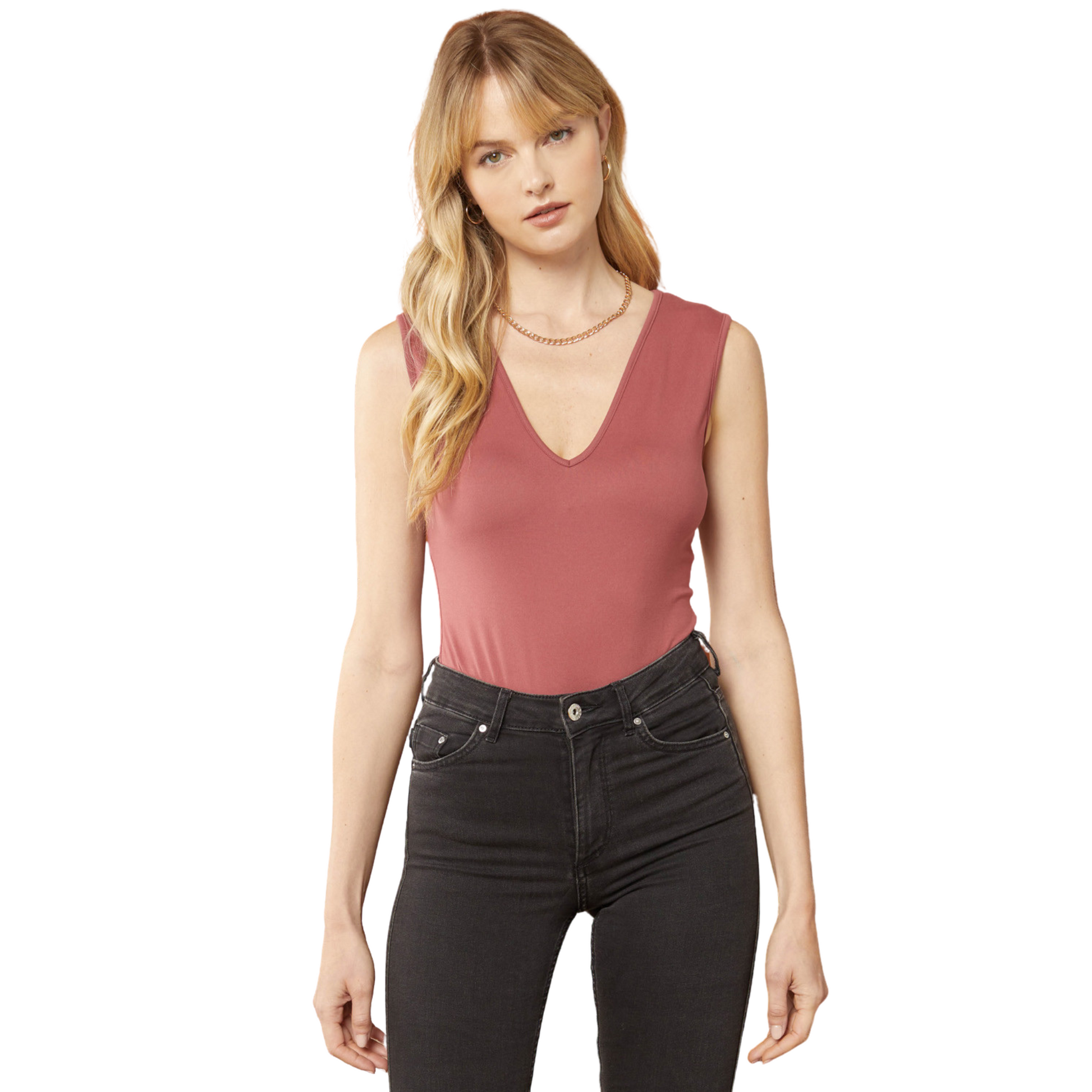 Flaunt your figure in this form-fitting V-Neck Sleeveless Bodysuit. Crafted from a comfortable yet durable material, the tank top features a stunning marsala color and a flattering v neckline. Get a classic and timeless look with this stylish, must-have piece.