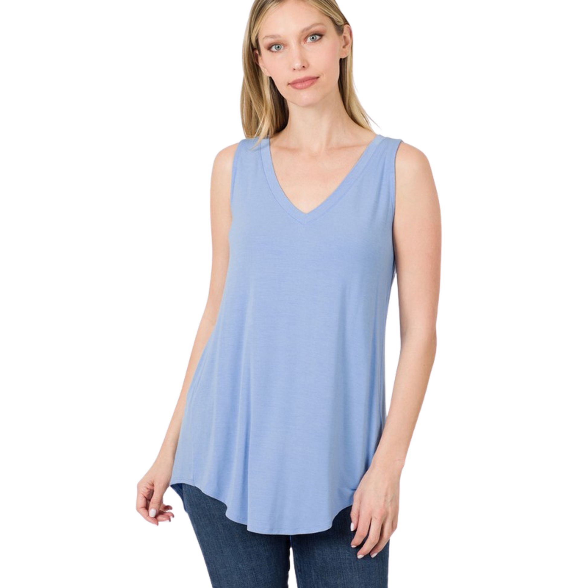 Sleeveless high low top in blue