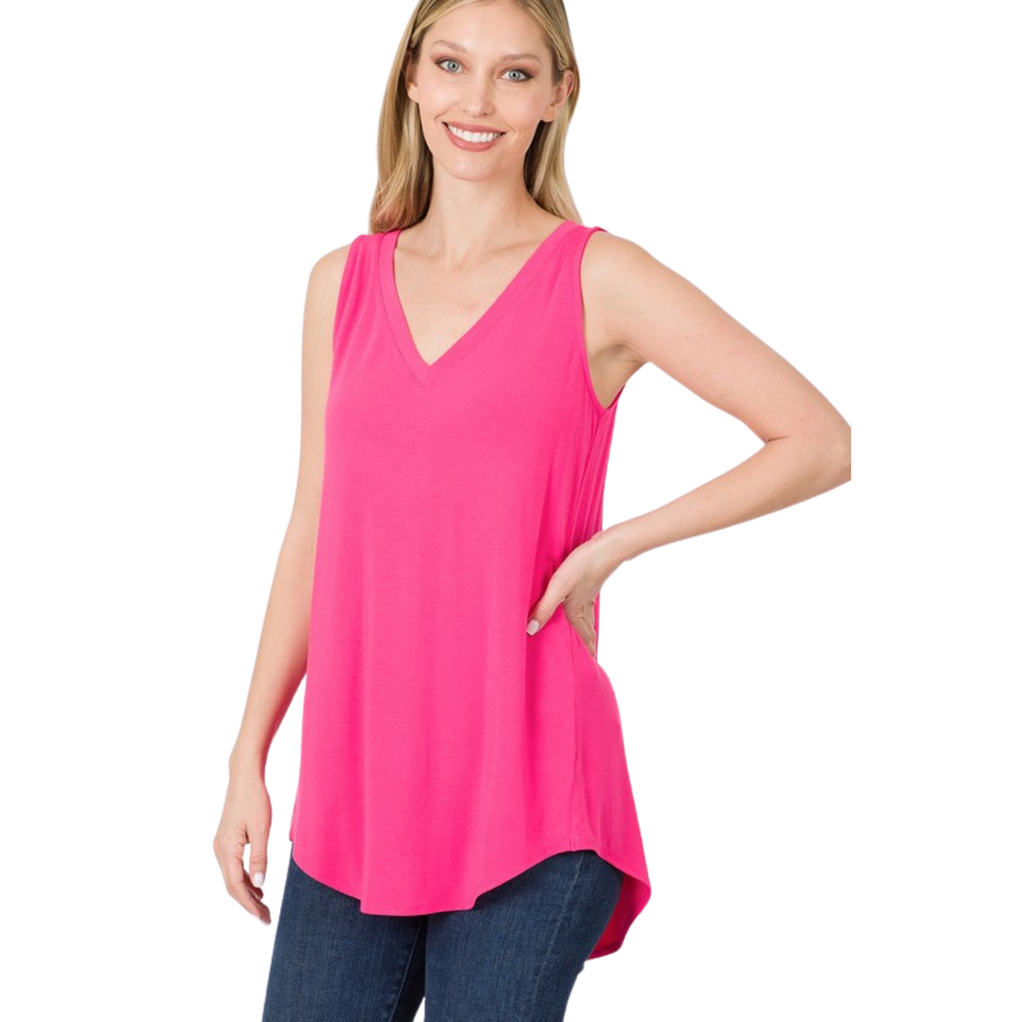 Sleeveless high low top in fuchsia 