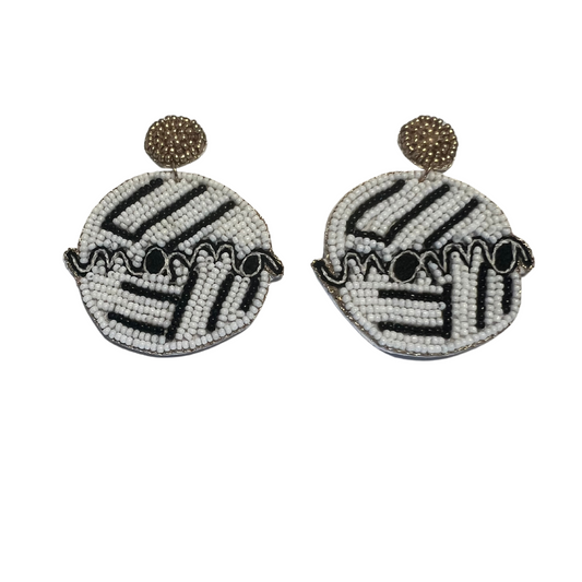These volleyball-shaped dangle earrings will give you the perfect show of team spirit. Crafted with "Mama" beading, these earrings are perfect for the volleyball enthusiast. Show off your sporty fashion sense today!