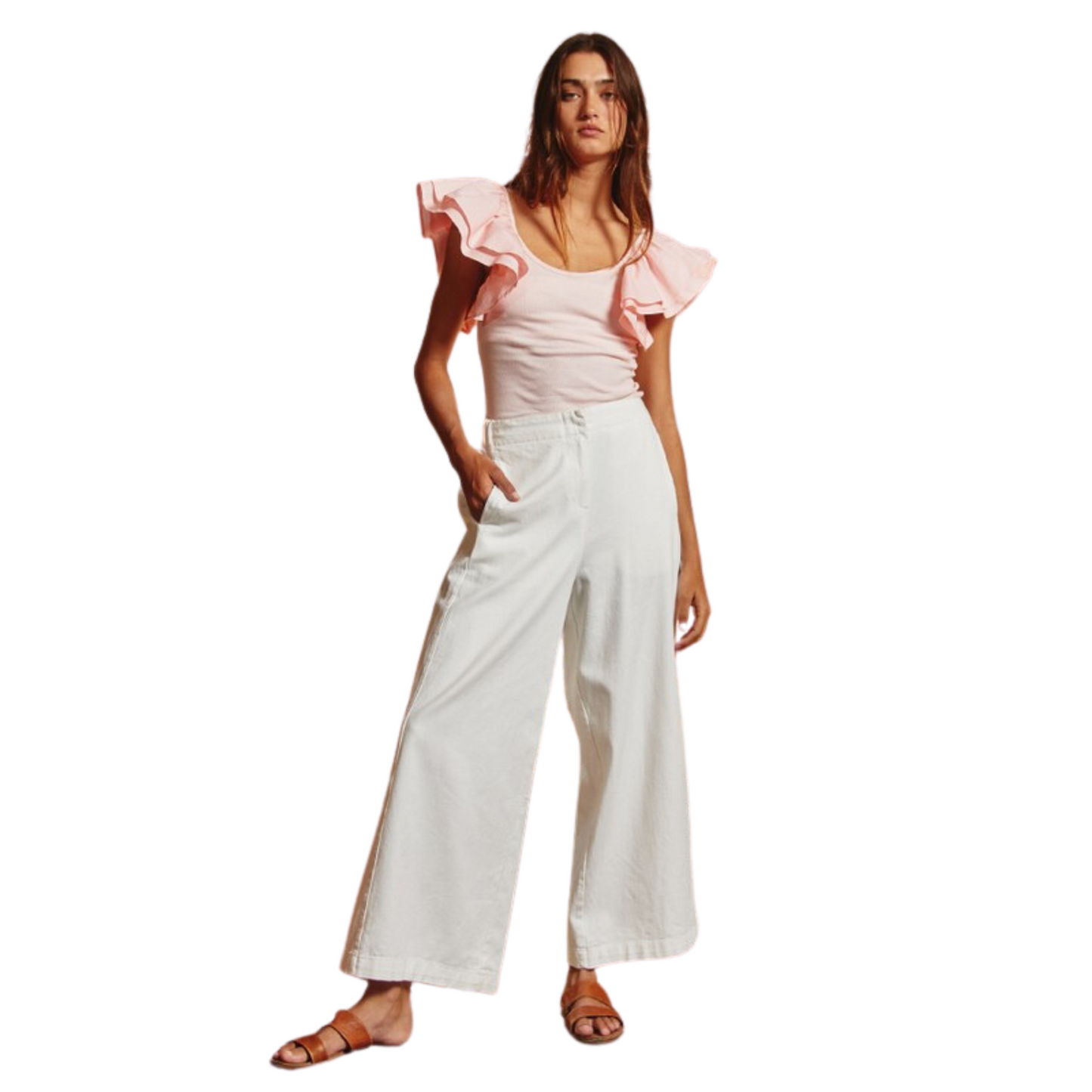 Wide leg culotte pants in white