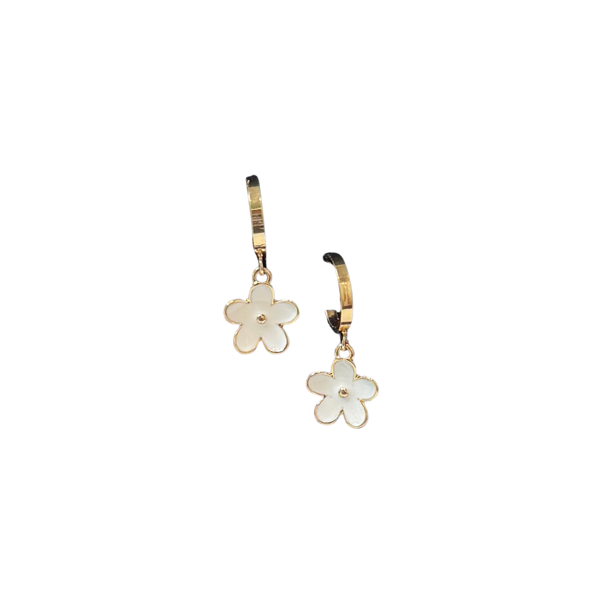 Small Hoop Flower earrings in white