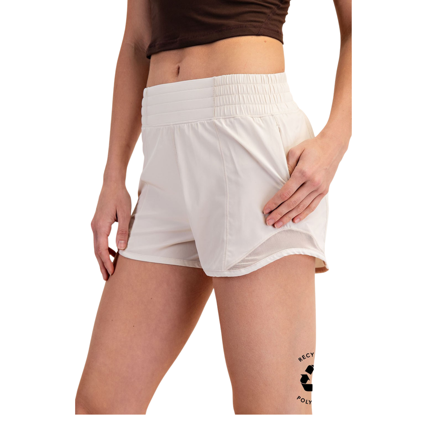 Active Shorts with Mesh in white pearl