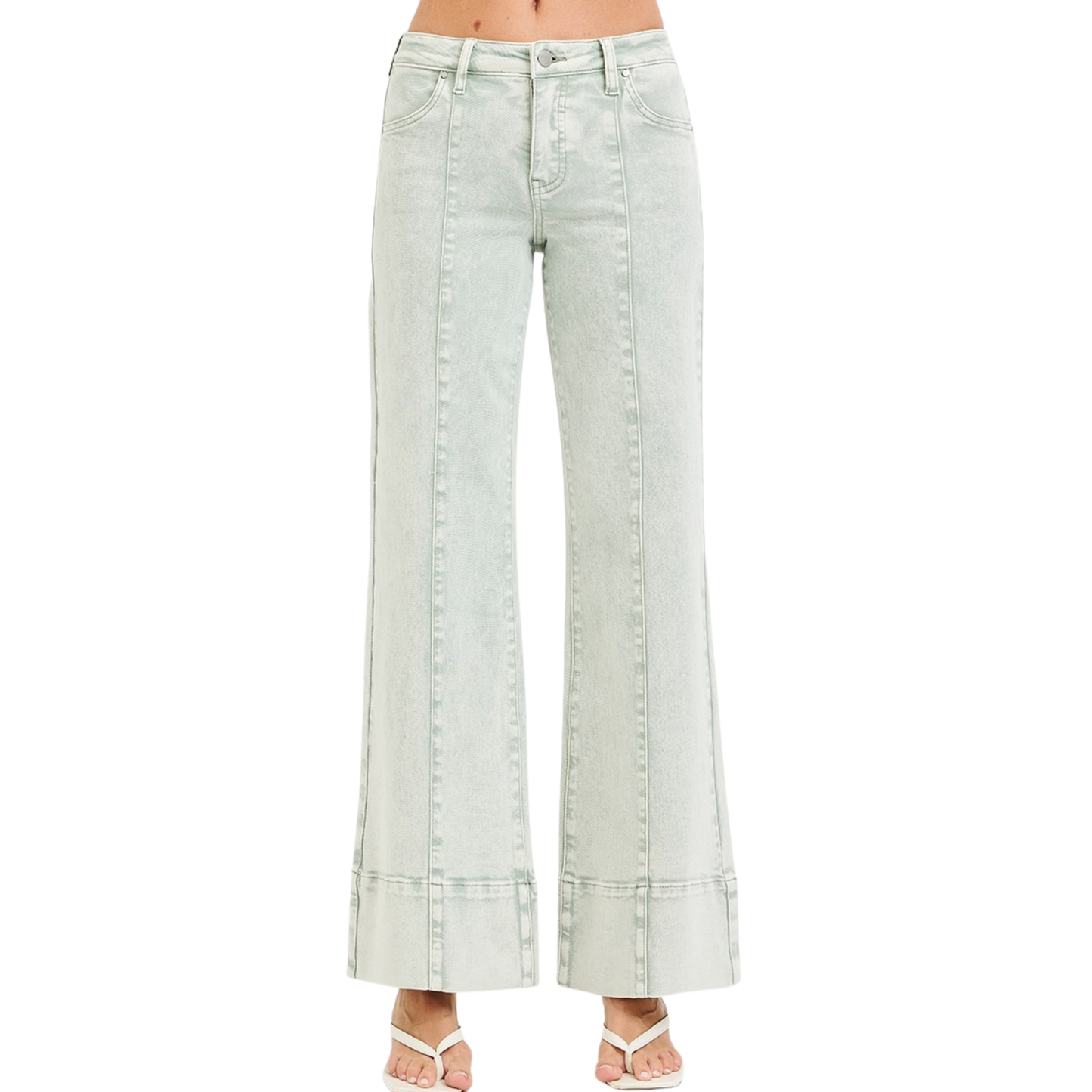 Effortless comfort meets contemporary style with these Mid Rise Wide Leg Jeans from Risen. Crafted in a soft pistachio hue with a mineral-washed finish, these jeans deliver a relaxed, on-trend silhouette. The wide-leg cut provides freedom of movement while the built-in tummy control offers subtle shaping and support throughout the day. Perfect for creating laid-back looks that feel as good as they look.