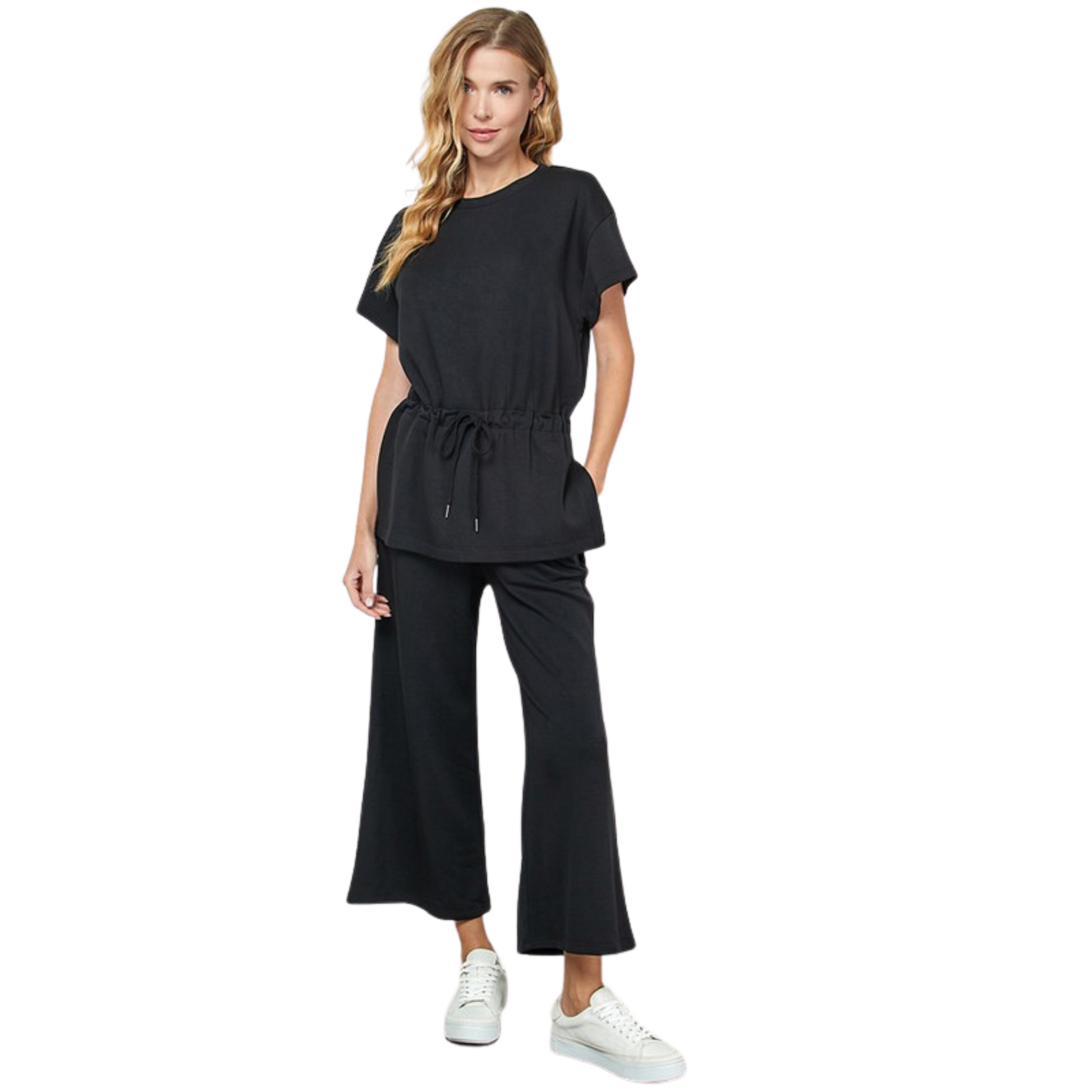 Our Plus size Cropped Wide Leg Pants are perfect for any occasion. Featuring a classic black color and super soft fabric, these pants have a flattering high waist and wide leg, providing a flexible, comfortable fit. They are cropped just above the ankle for a modern look.