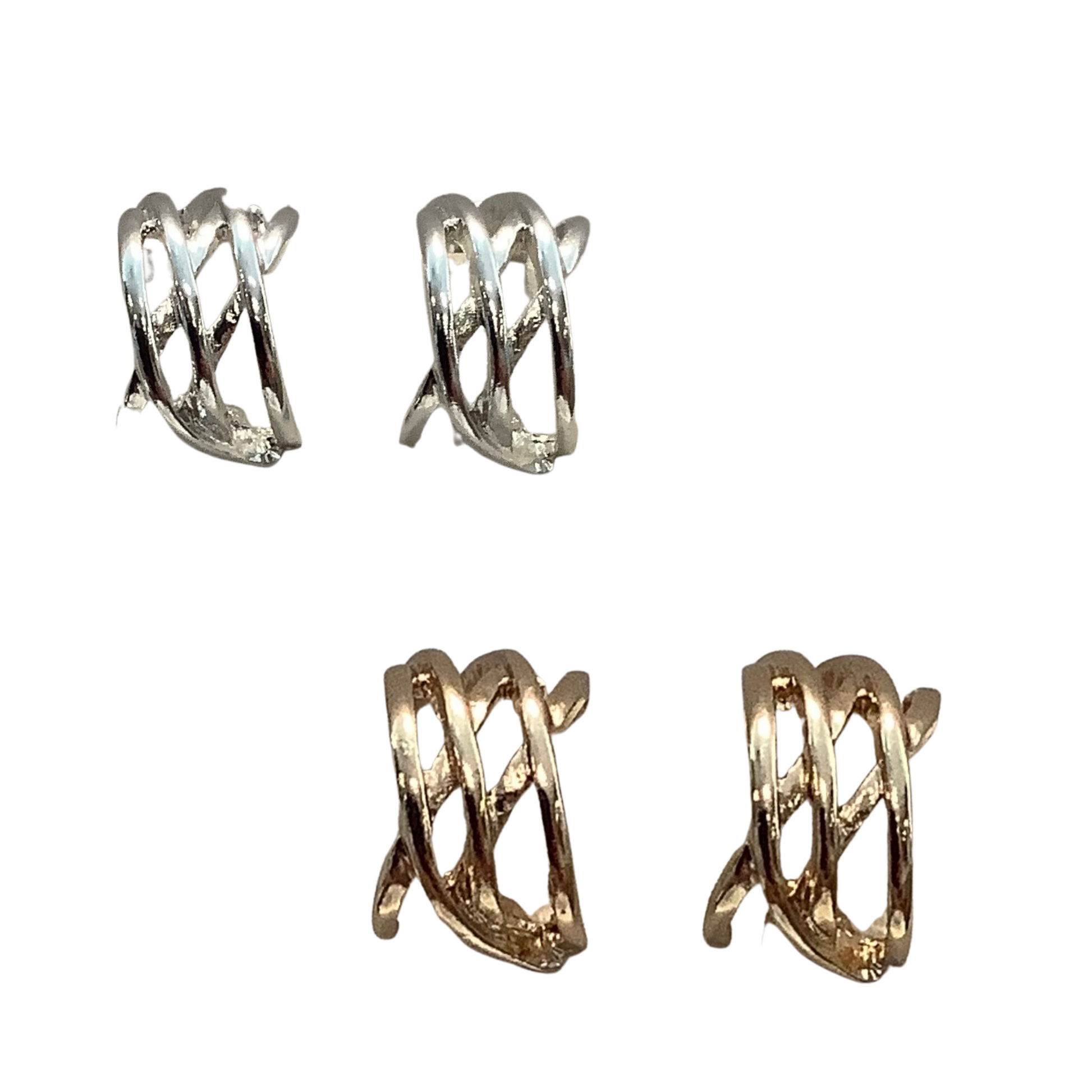 Introducing the Woven Clip-On Hoops, available in silver and gold. Perfect for everyday use, these small hoops offer a subtle touch of sophistication. Crafted from quality materials, they are lightweight and easy to take on and off. Add style to your outfit in a flash with Woven Clip-On Hoops.