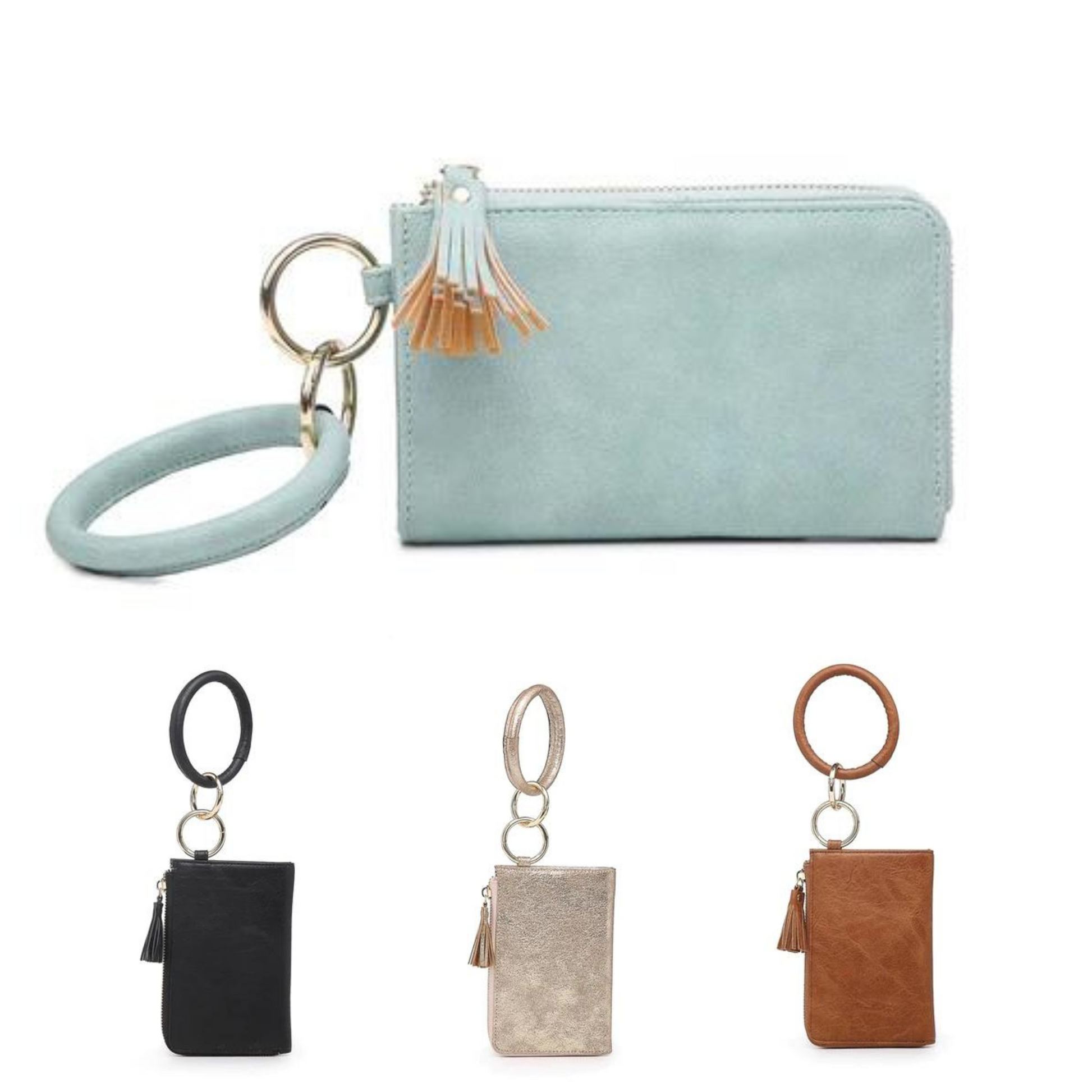 Discover the perfect accessory with this stylish wristlet bangle wallet. It's available in four eye-catching colors - black, teal, gold, and brown - and is perfect for every occasion. Its chic design makes it a great everyday piece for anyone looking to take their style to the next level.