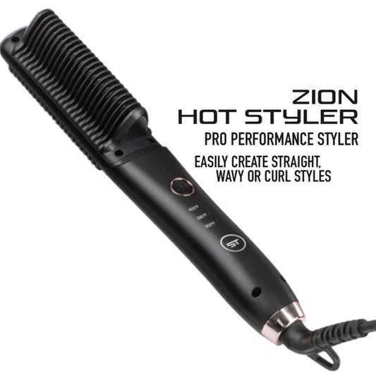 The Zion Hot Styler features advanced nano ceramic technology for even heat distribution and reduced hair damage. It heats up rapidly in just 30 seconds, allowing you to style quickly and efficiently. Designed for versatility, it easily creates sleek straight looks, soft waves, or defined curls, making it an essential tool for professional-quality results at home.