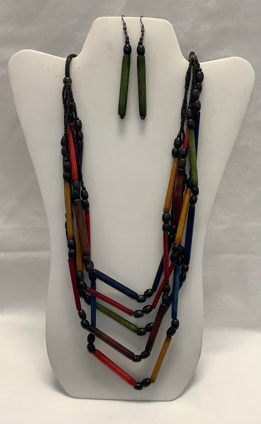Multi-Color Bead Necklace/Earring Set